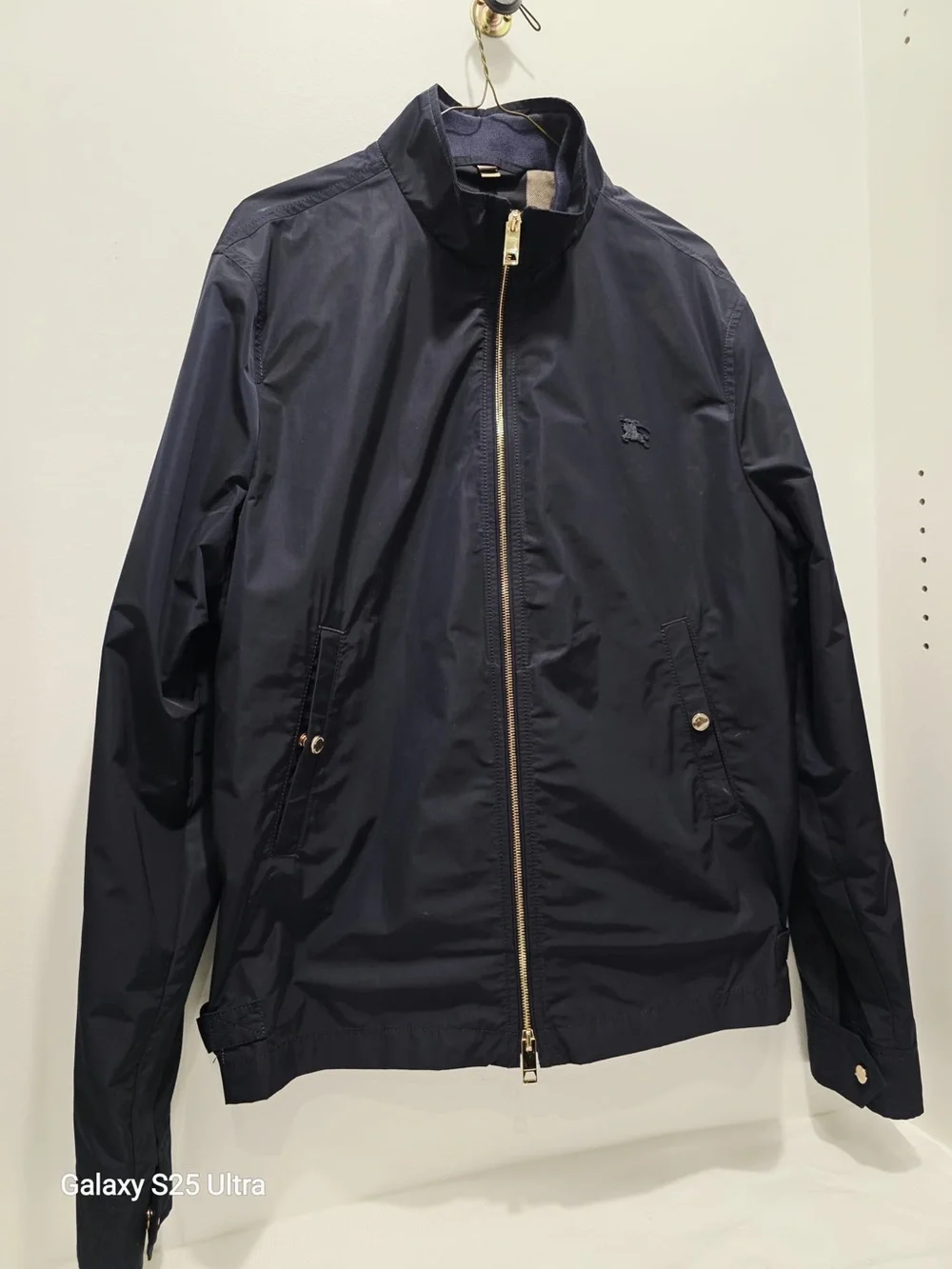 Burberry Navy Lightweight Zip-Up Jacket with Check Lining